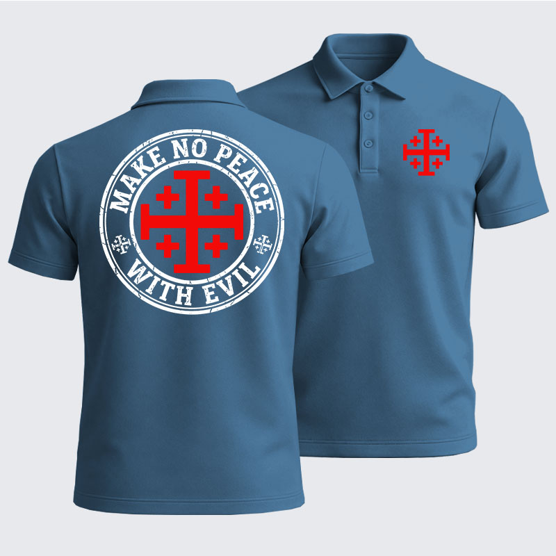 Men’s Premium Cotton Polo Shirt -  Make No Peace with Evil Knight Templar Jerusalem Cross