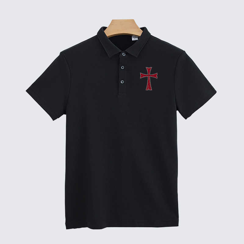 Knights Templar Crusader Cross Christian Cotton Short Sleeve Polo Shirt