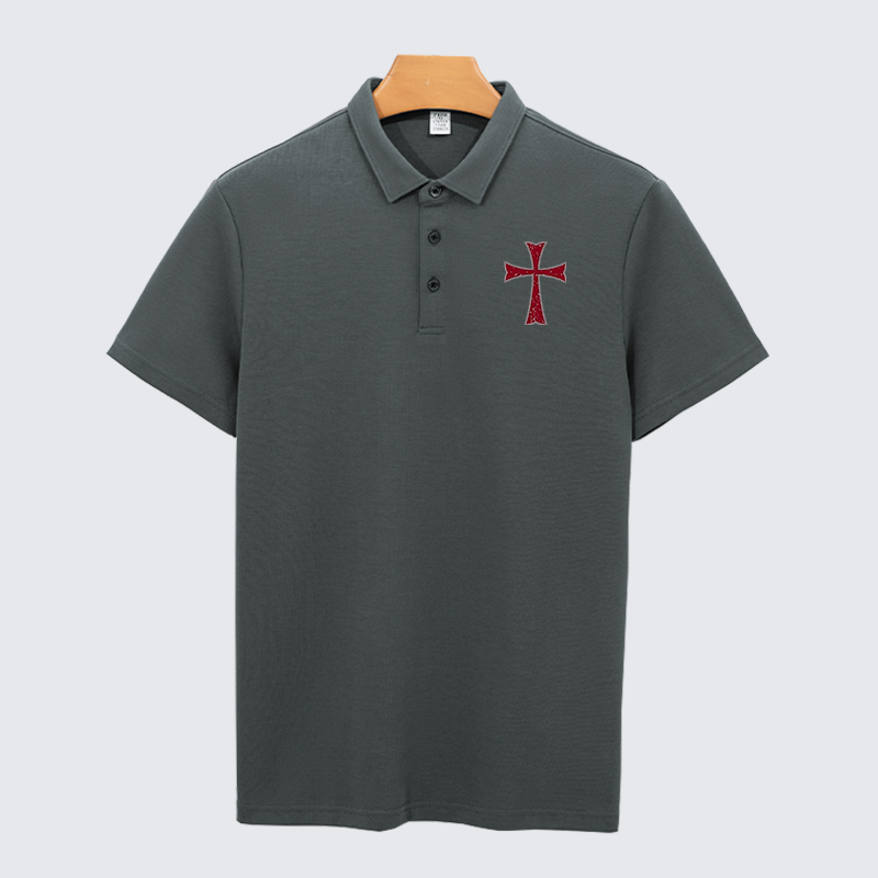 Knights Templar Crusader Cross Christian Cotton Short Sleeve Polo Shirt