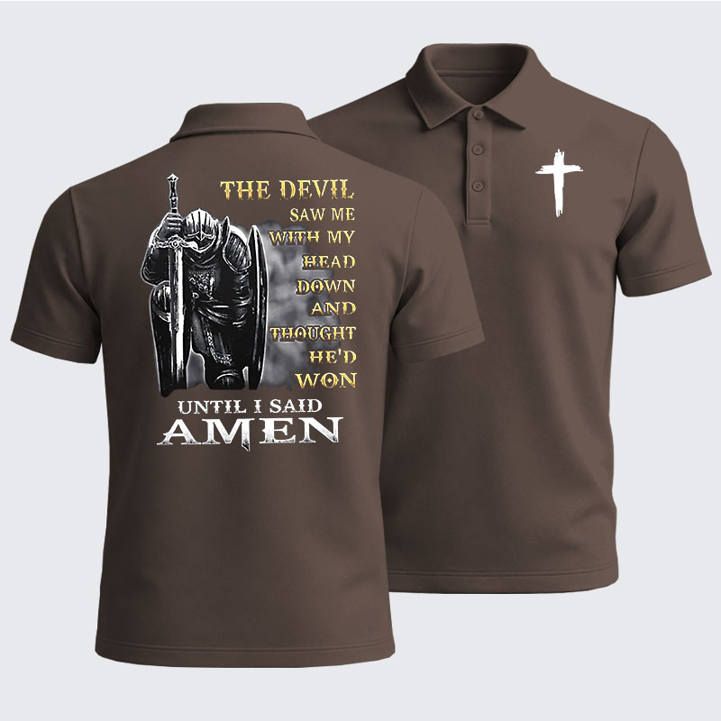 Men’s Premium Cotton Polo Shirt - The Devil Saw Me with My Head Down and Thought He'd Won Until I Said Amen