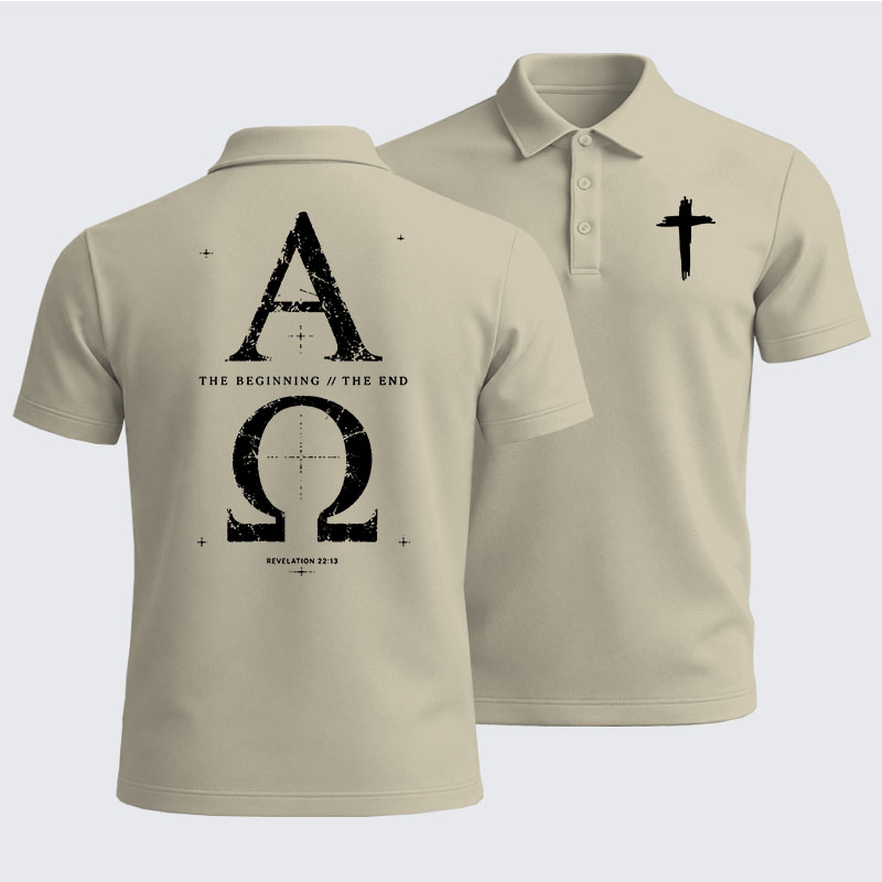 Men’s Premium Cotton Polo Shirt - Alpha and the Omega Revelation 22:13