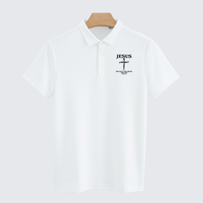 [Copy]Walk By Faith Not By Sight 2 Corinthians 5:7 Cross Christian Cotton Short Sleeve Polo Shirt