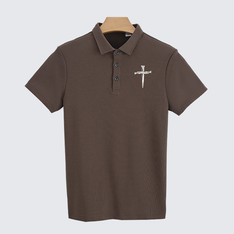 Cross Printed Christian Cotton Short Sleeve Polo Shirt
