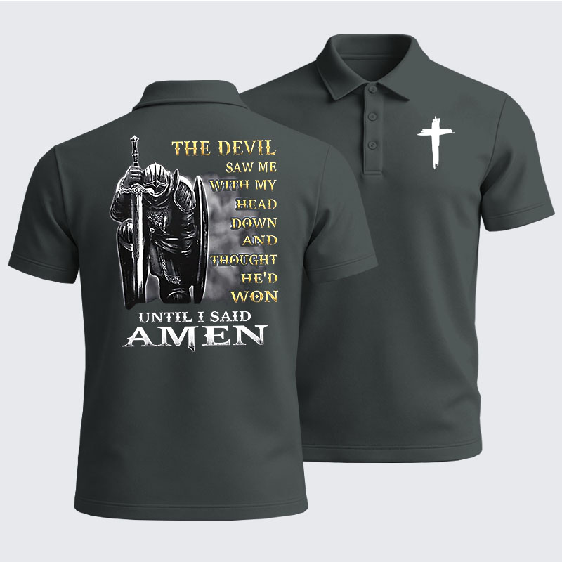Men’s Premium Cotton Polo Shirt - The Devil Saw Me with My Head Down and Thought He'd Won Until I Said Amen