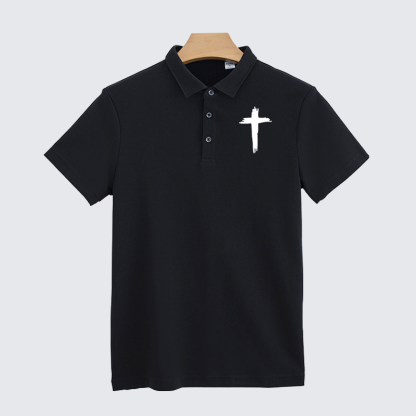 Cross Printed Christian Cotton Short Sleeve Polo Shirt