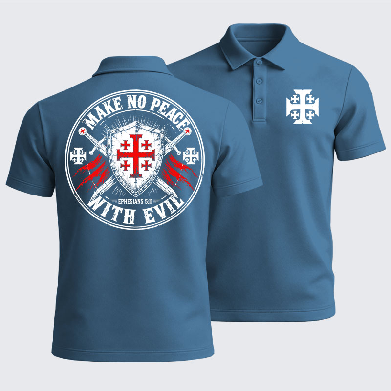 Men’s Premium Cotton Polo Shirt -  Make No Peace with Evil Knight Templar Jerusalem Cross