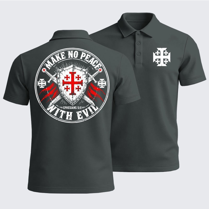 Men’s Premium Cotton Polo Shirt -  Make No Peace with Evil Knight Templar Jerusalem Cross