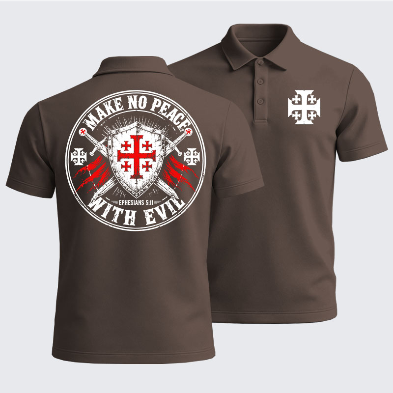 Men’s Premium Cotton Polo Shirt -  Make No Peace with Evil Knight Templar Jerusalem Cross