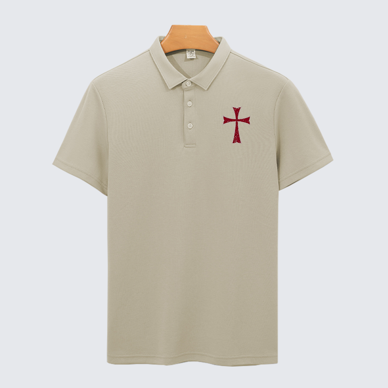 Knights Templar Crusader Cross Christian Cotton Short Sleeve Polo Shirt
