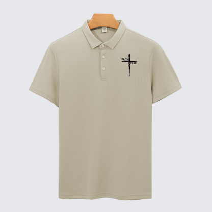 Faith Over Fear Cross Christian Cotton Short Sleeve Polo Shirt