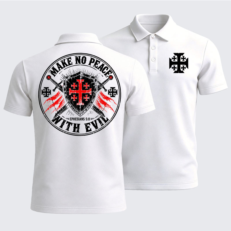 Men’s Premium Cotton Polo Shirt -  Make No Peace with Evil Knight Templar Jerusalem Cross