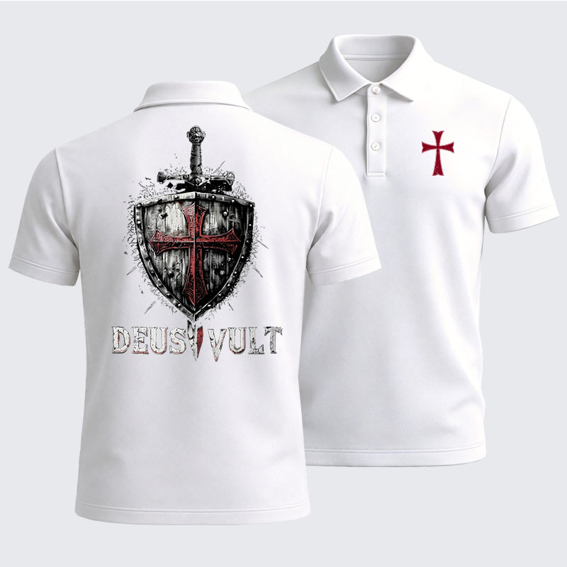 [Copy]Men’s Premium Cotton Polo Shirt - Knights Templar Crusader Cross Faith