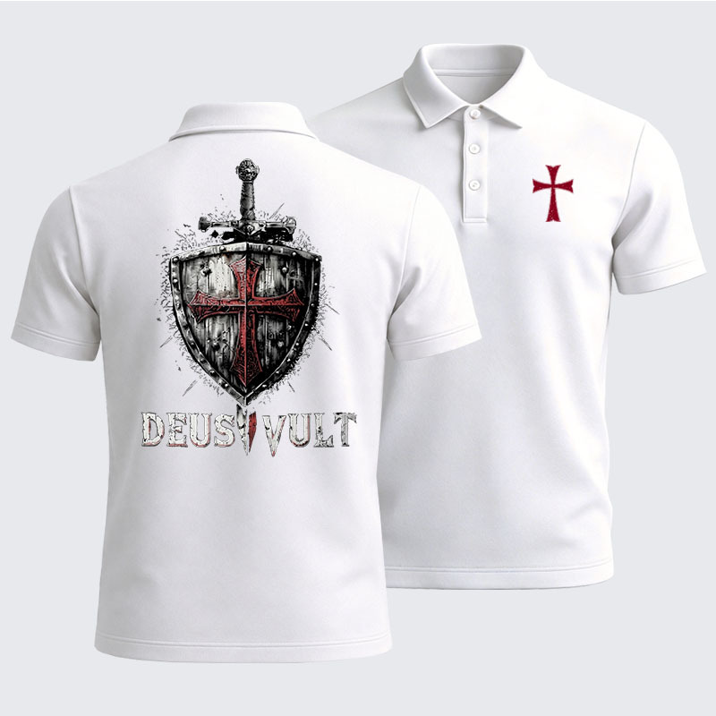 [Copy]Men’s Premium Cotton Polo Shirt - Knights Templar Crusader Cross Faith
