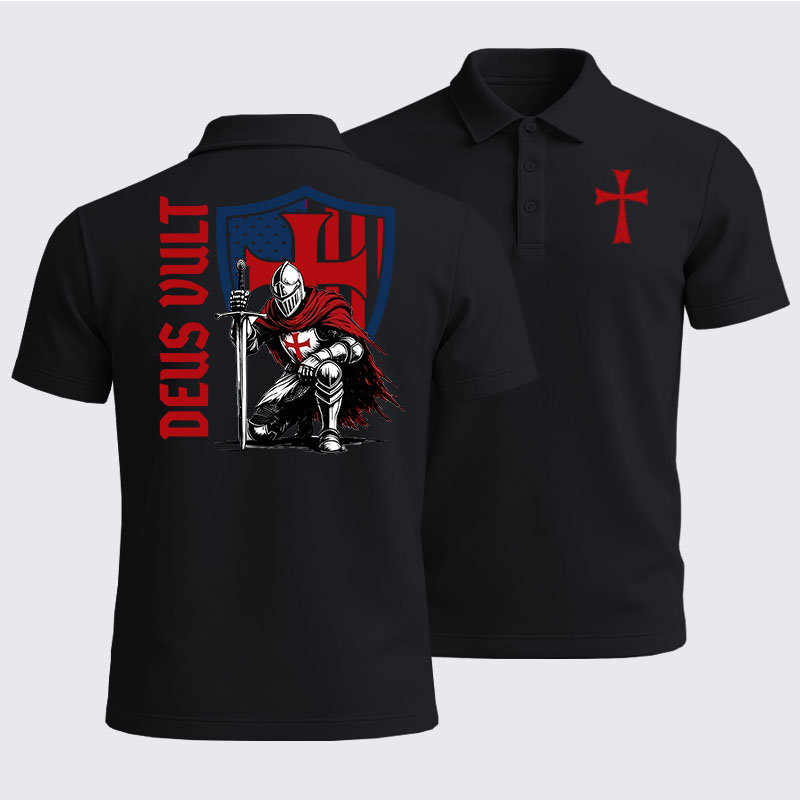 Men’s Premium Cotton Polo Shirt - Templar Knight Crusader Deus Vult