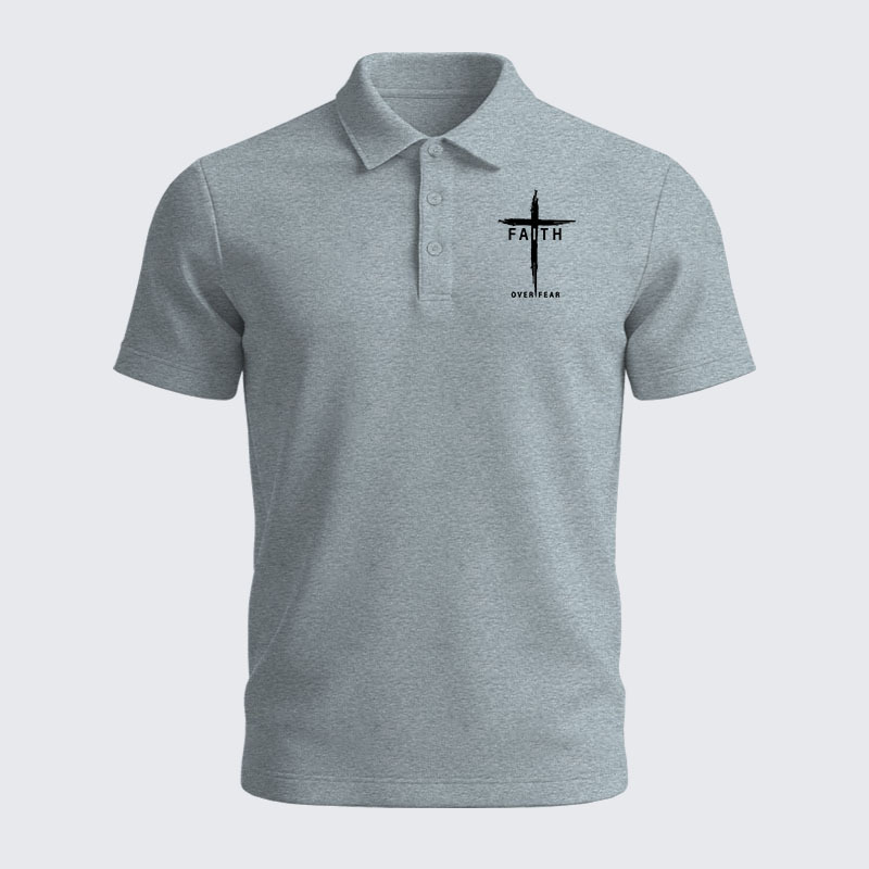 Men’s Premium Cotton Polo Shirt - Faith Over Fear Cross