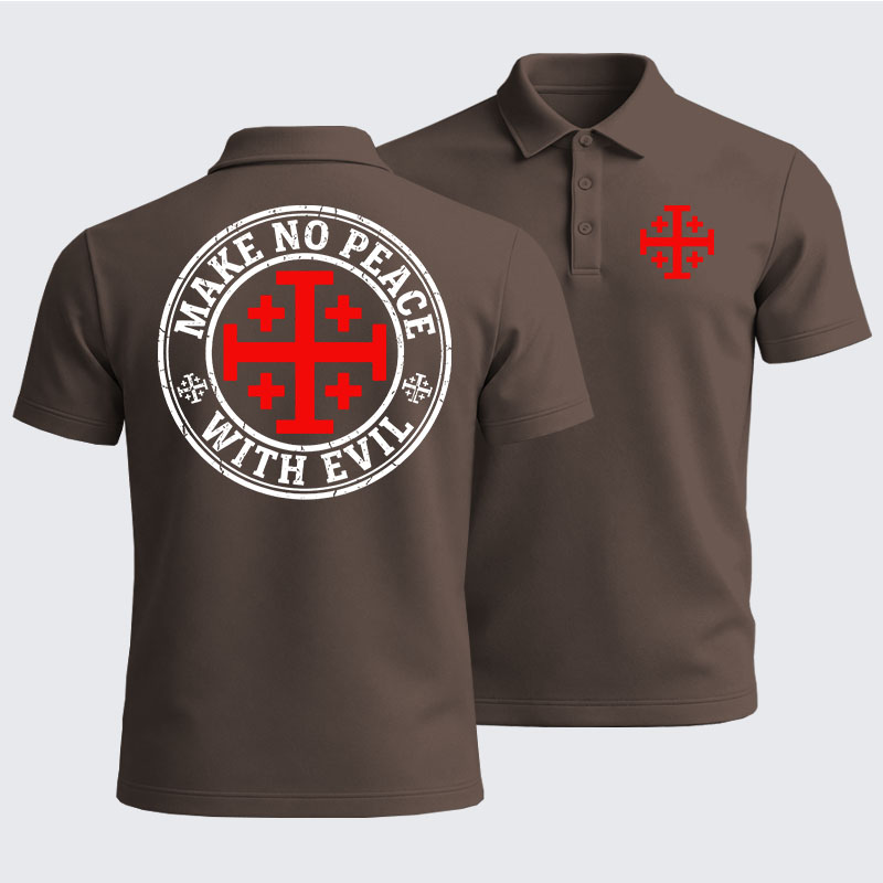 Men’s Premium Cotton Polo Shirt -  Make No Peace with Evil Knight Templar Jerusalem Cross