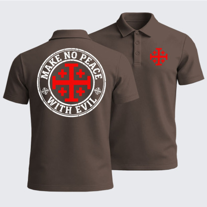 Men’s Premium Cotton Polo Shirt -  Make No Peace with Evil Knight Templar Jerusalem Cross