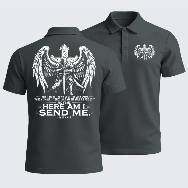 Men’s Premium Cotton Polo Shirt -  Here I Am Send Me Isaiah 6:8 Knight Templar Crusader