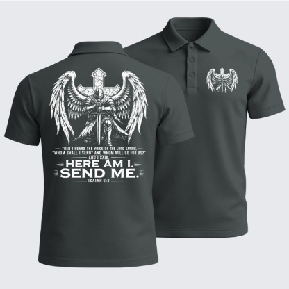Men’s Premium Cotton Polo Shirt -  Here I Am Send Me Isaiah 6:8 Knight Templar Crusader