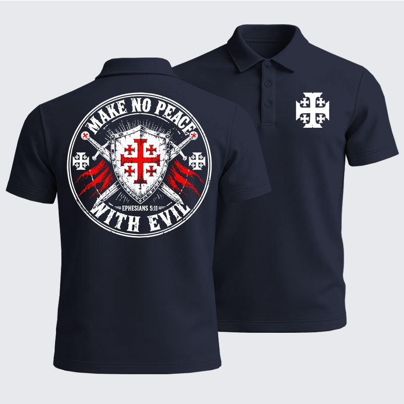 Men’s Premium Cotton Polo Shirt -  Make No Peace with Evil Knight Templar Jerusalem Cross
