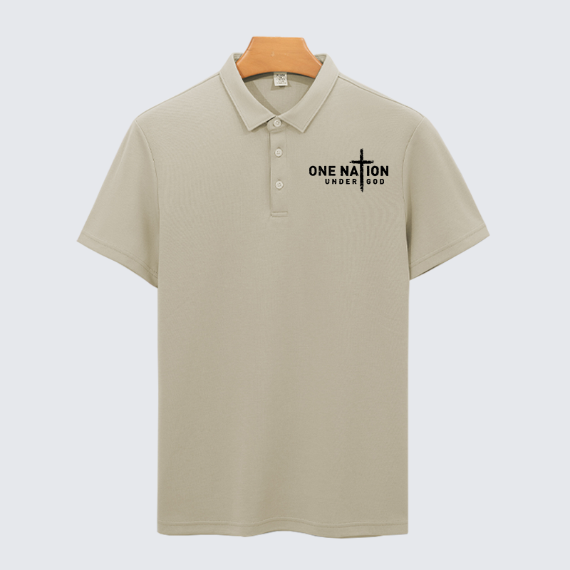 One Nation Under God Cross Christian Cotton Short Sleeve Polo Shirt