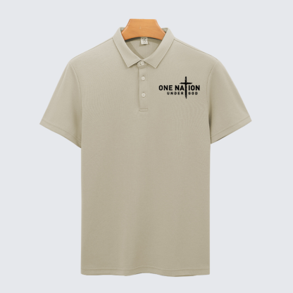 One Nation Under God Cross Christian Cotton Short Sleeve Polo Shirt