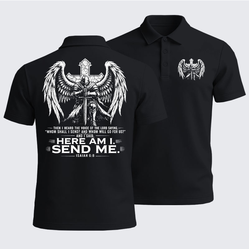 Men’s Premium Cotton Polo Shirt -  Here I Am Send Me Isaiah 6:8 Knight Templar Crusader