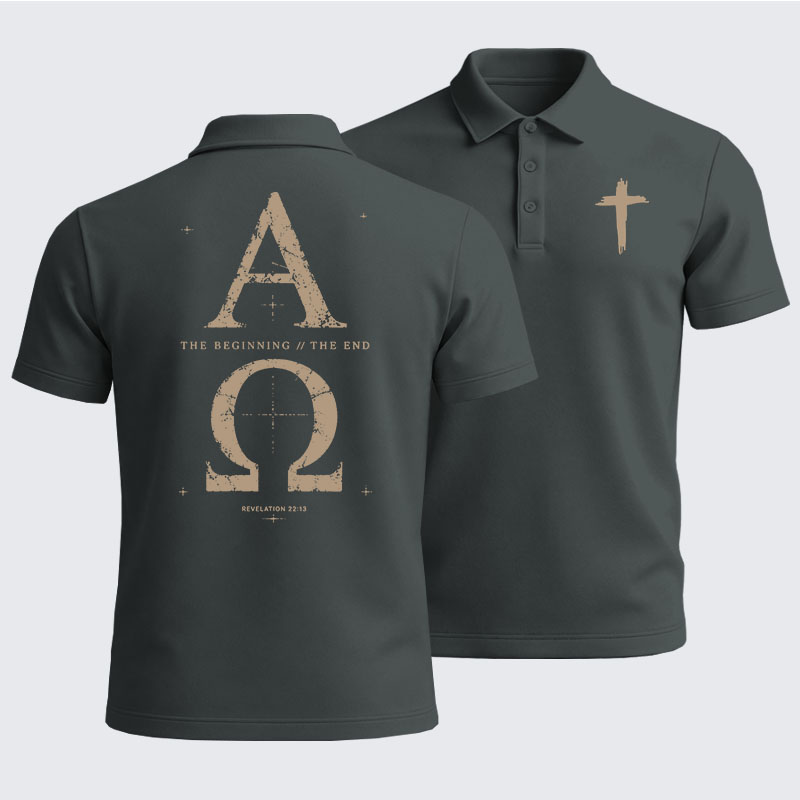 Men’s Premium Cotton Polo Shirt - Alpha and the Omega Revelation 22:13