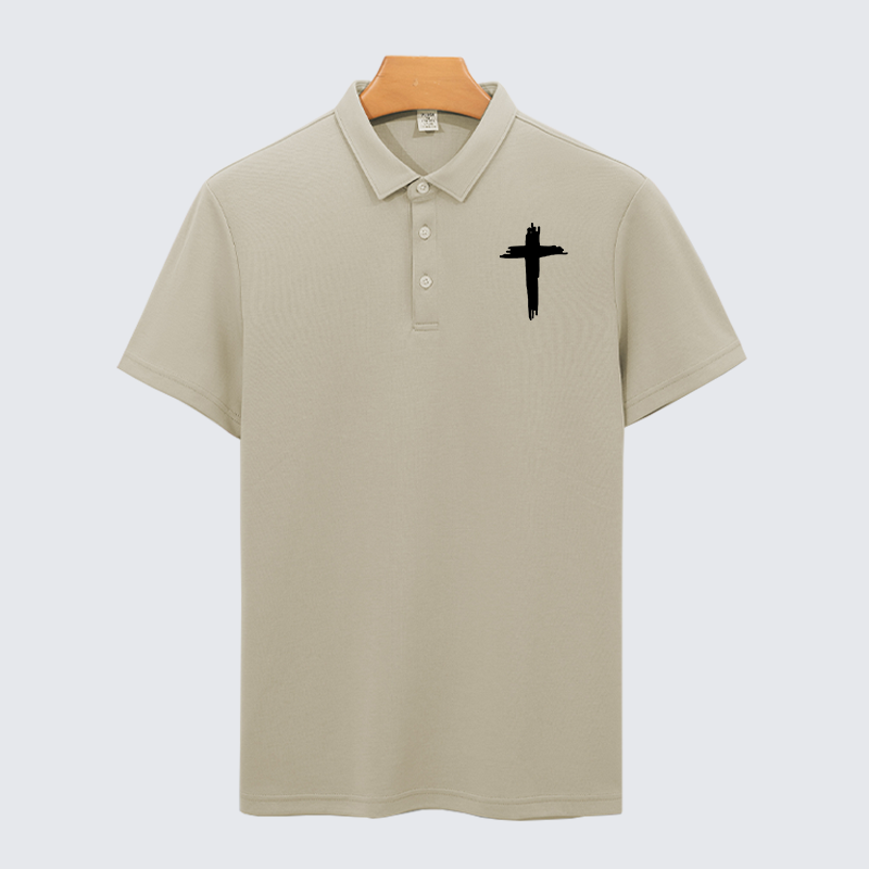 Cross Printed Christian Cotton Short Sleeve Polo Shirt