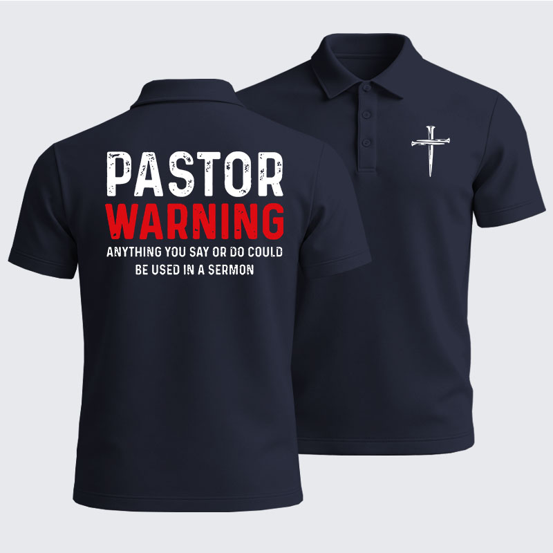 Men’s Premium Cotton Polo Shirt - Pastor Warning Anything You Say or Do Could Be Used in a Sermon