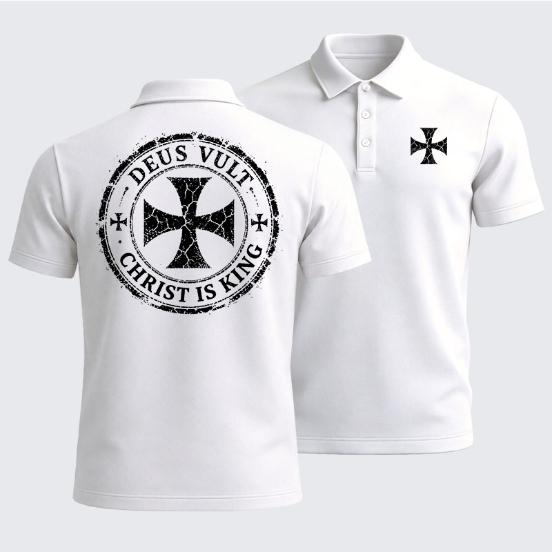Men’s Premium Cotton Polo Shirt - Deus Vult Christ Is King