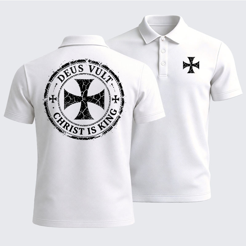 Men’s Premium Cotton Polo Shirt - Deus Vult Christ Is King