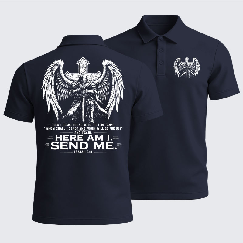 Men’s Premium Cotton Polo Shirt -  Here I Am Send Me Isaiah 6:8 Knight Templar Crusader