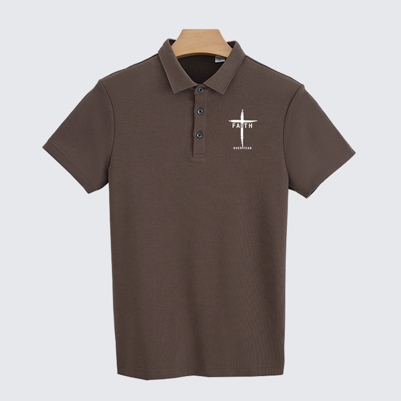 Faith Over Fear Cross Christian Cotton Short Sleeve Polo Shirt