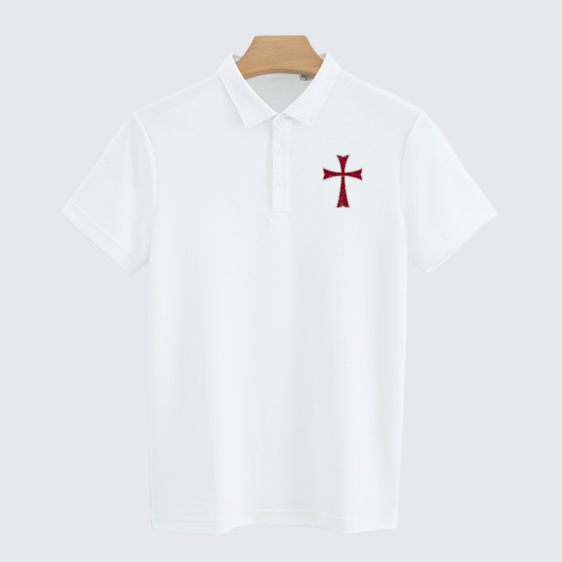 Knights Templar Crusader Cross Christian Cotton Short Sleeve Polo Shirt
