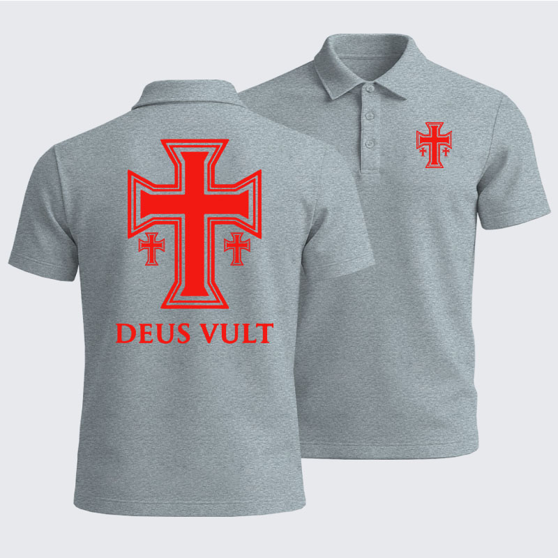 Men’s Premium Cotton Polo Shirt - Deus Vult Crusader Cross Templar Jerusalem