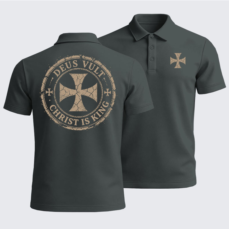 Men’s Premium Cotton Polo Shirt - Deus Vult Christ Is King