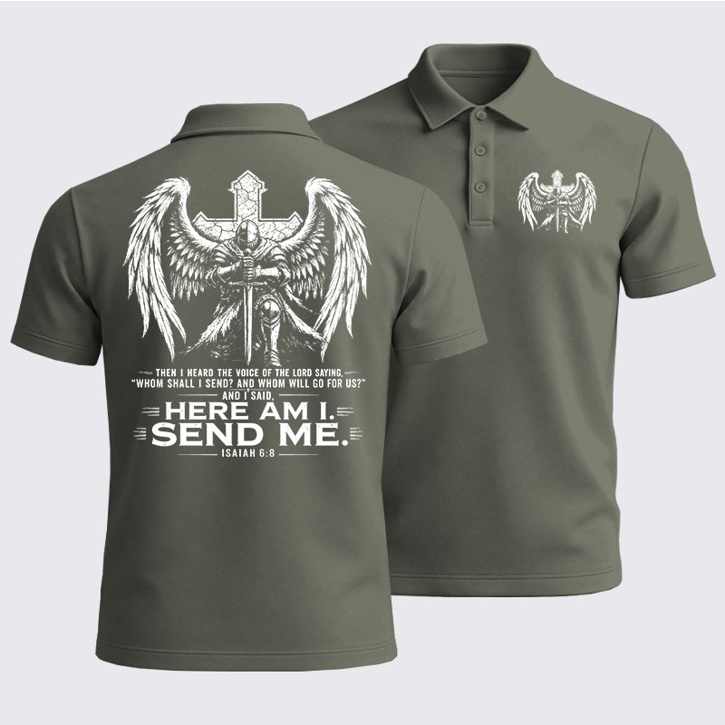 Men’s Premium Cotton Polo Shirt -  Here I Am Send Me Isaiah 6:8 Knight Templar Crusader