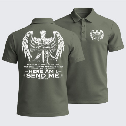 Men’s Premium Cotton Polo Shirt -  Here I Am Send Me Isaiah 6:8 Knight Templar Crusader