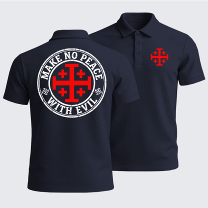 Men’s Premium Cotton Polo Shirt -  Make No Peace with Evil Knight Templar Jerusalem Cross