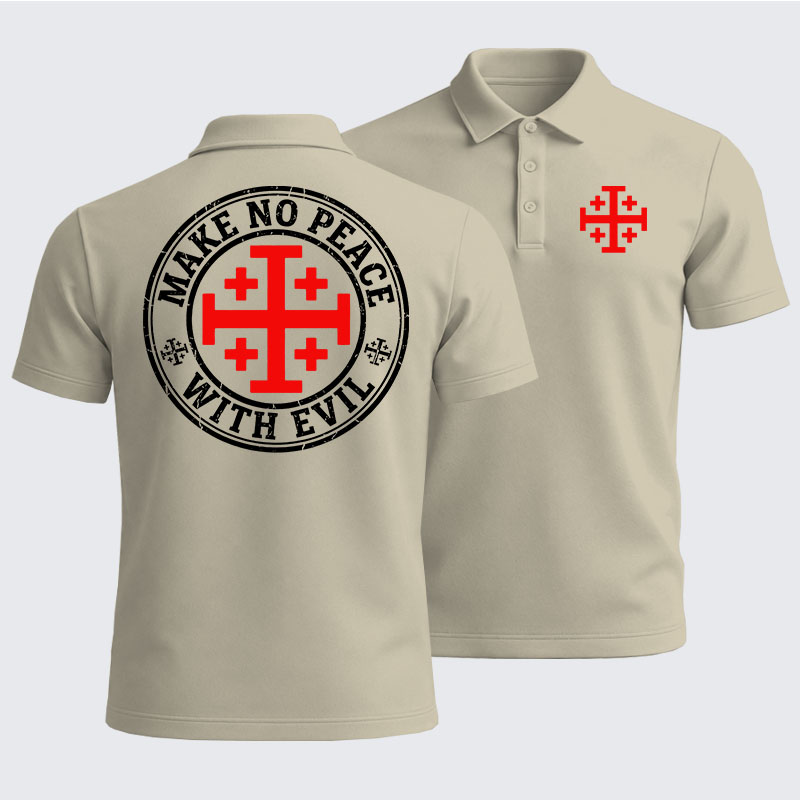 Men’s Premium Cotton Polo Shirt -  Make No Peace with Evil Knight Templar Jerusalem Cross