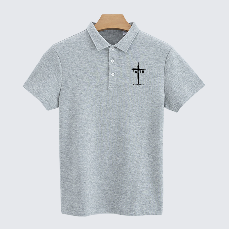 Faith Over Fear Cross Christian Cotton Short Sleeve Polo Shirt