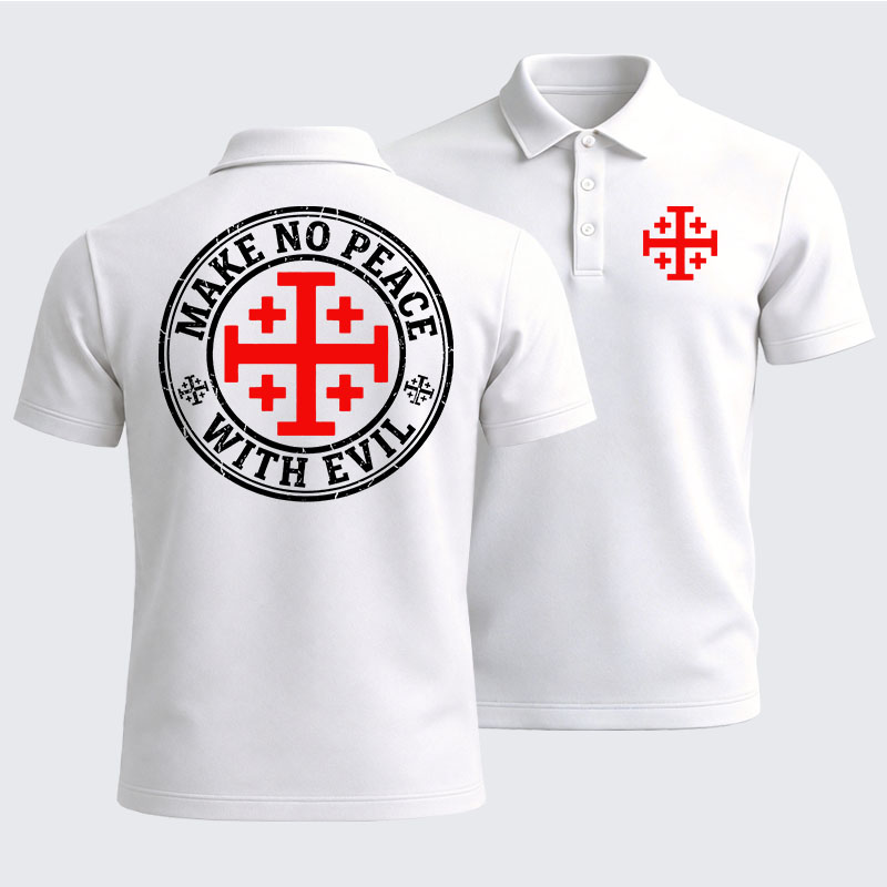 Men’s Premium Cotton Polo Shirt -  Make No Peace with Evil Knight Templar Jerusalem Cross