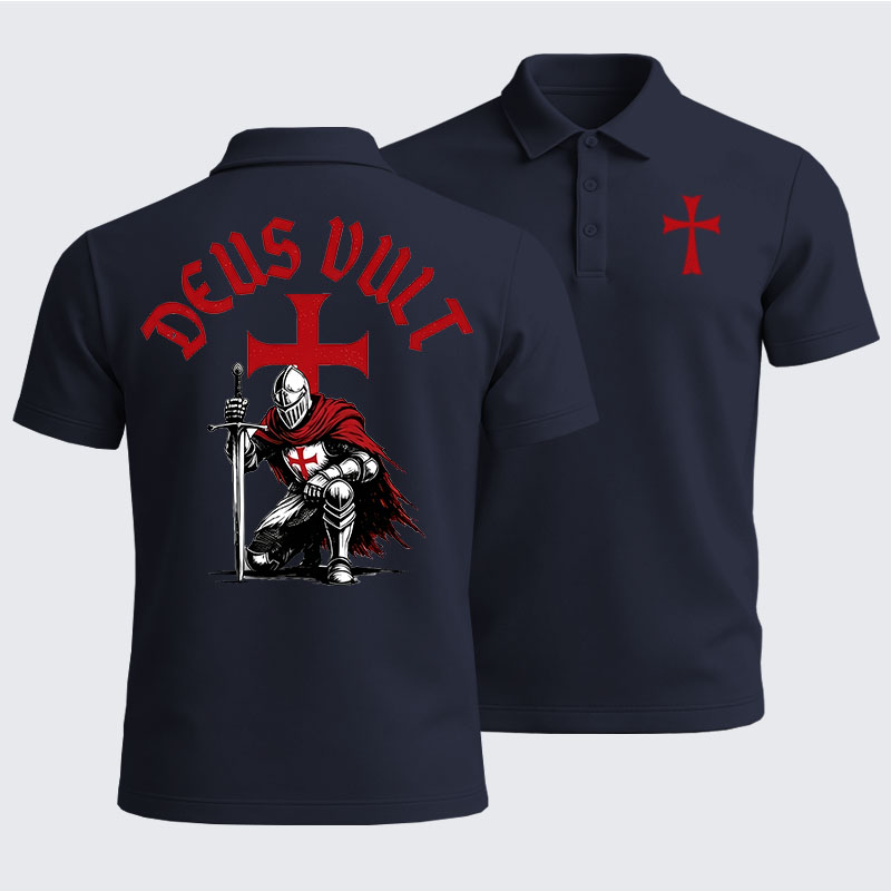 Men’s Premium Cotton Polo Shirt - Templar Knight Crusader Deus Vult