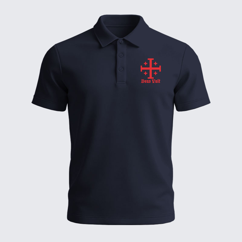 Men’s Premium Cotton Polo Shirt - Jerusalem Cross Deus Vult
