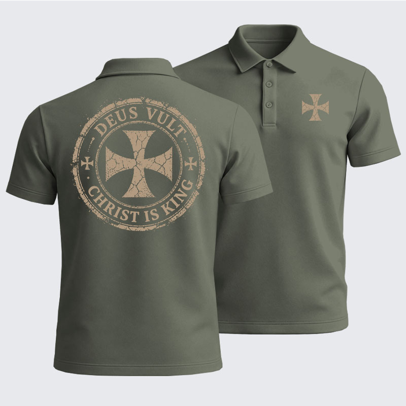 Men’s Premium Cotton Polo Shirt - Deus Vult Christ Is King