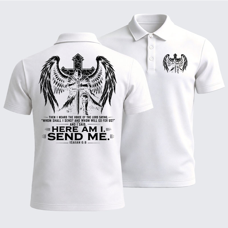 Men’s Premium Cotton Polo Shirt -  Here I Am Send Me Isaiah 6:8 Knight Templar Crusader