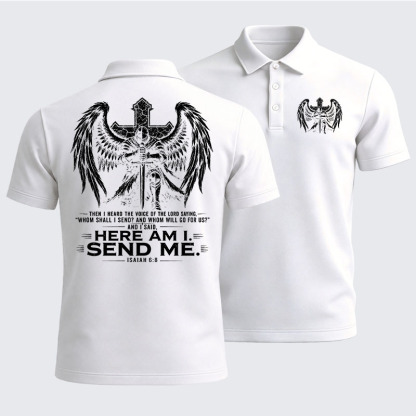 Men’s Premium Cotton Polo Shirt -  Here I Am Send Me Isaiah 6:8 Knight Templar Crusader