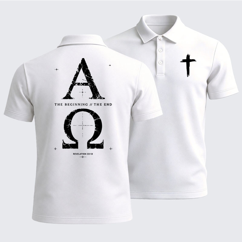 Men’s Premium Cotton Polo Shirt - Alpha and the Omega Revelation 22:13
