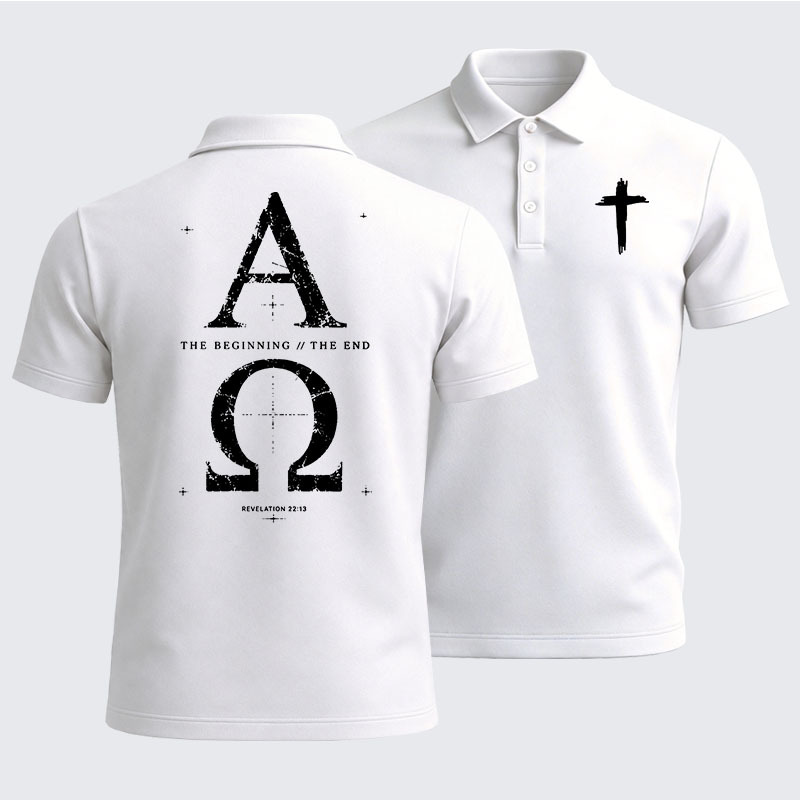 Men’s Premium Cotton Polo Shirt - Alpha and the Omega Revelation 22:13